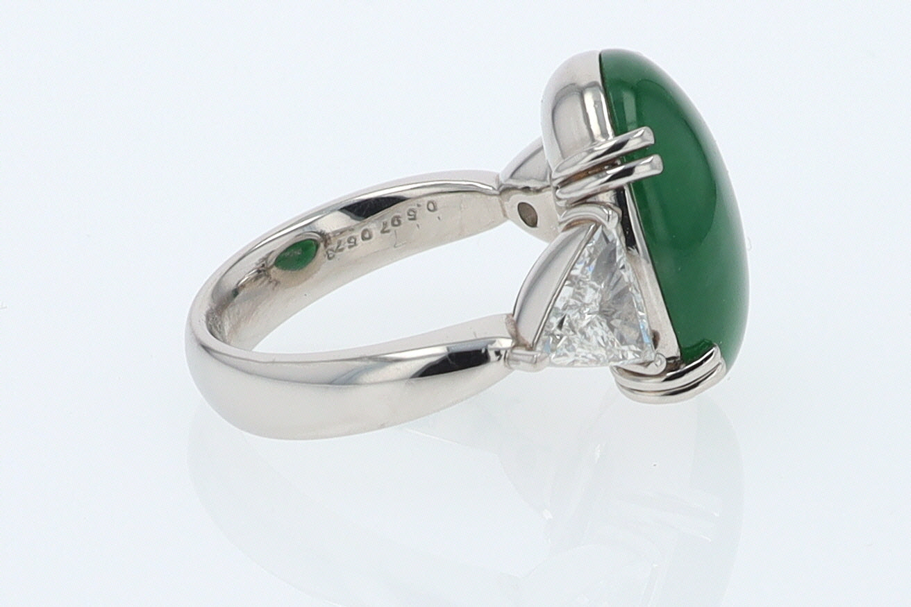 Untreated Jadeite & Diamond 3 Stone Cocktail Ring