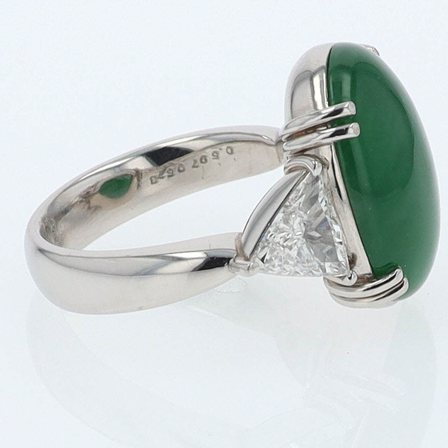 Untreated Jadeite & Diamond 3 Stone Cocktail Ring