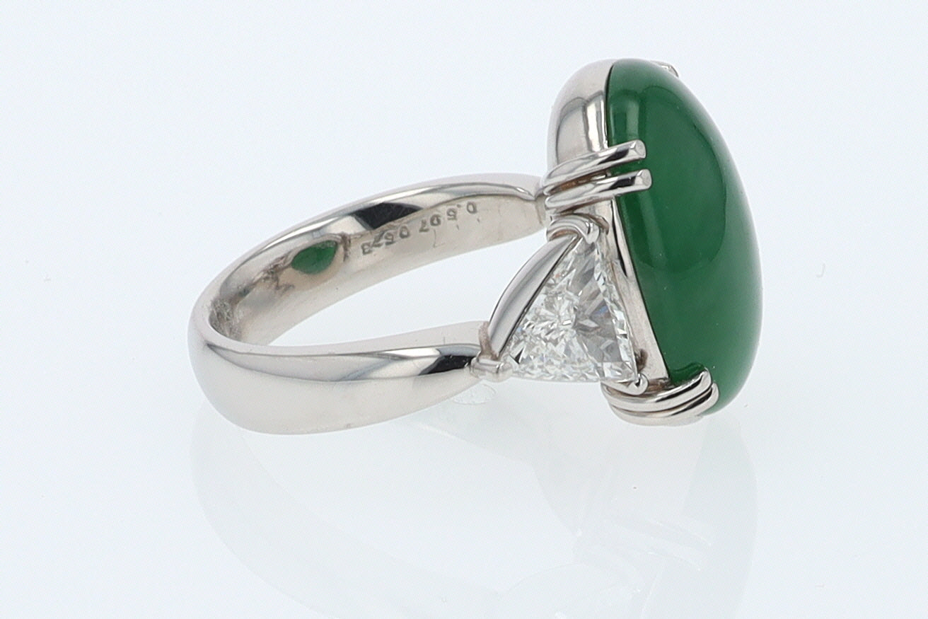 Untreated Jadeite & Diamond 3 Stone Cocktail Ring