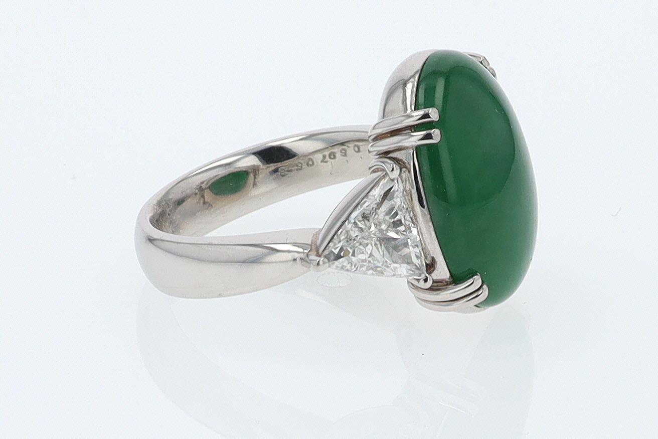 Untreated Jadeite & Diamond 3 Stone Cocktail Ring