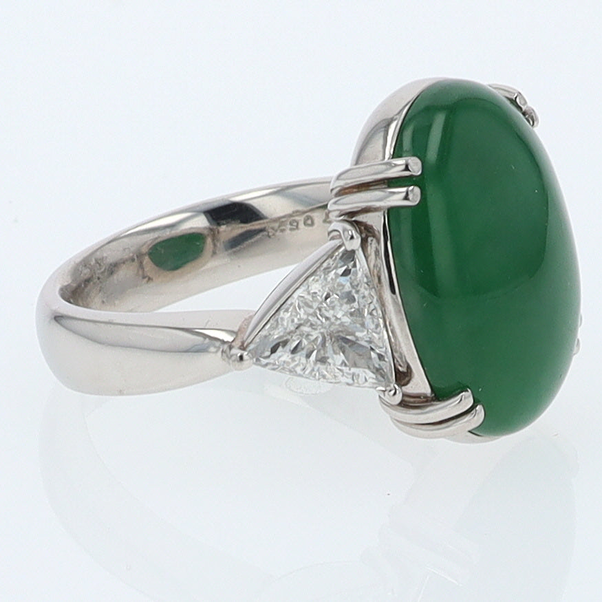 Untreated Jadeite & Diamond 3 Stone Cocktail Ring