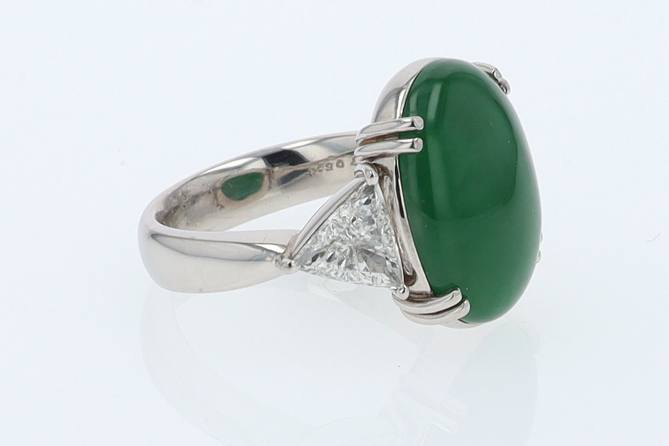 Untreated Jadeite & Diamond 3 Stone Cocktail Ring