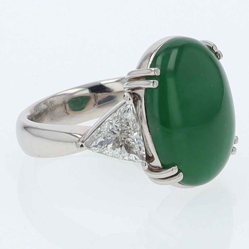 Untreated Jadeite & Diamond 3 Stone Cocktail Ring