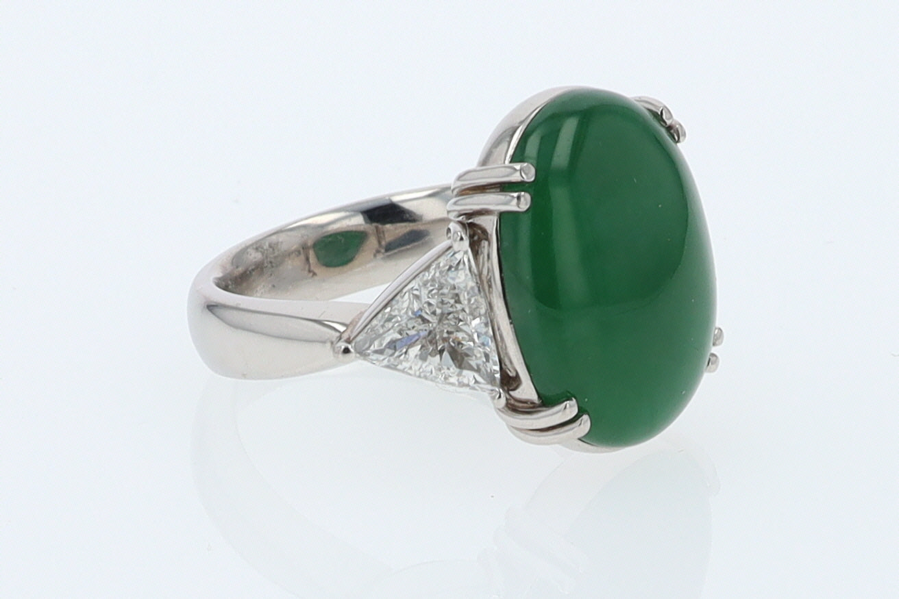 Untreated Jadeite & Diamond 3 Stone Cocktail Ring