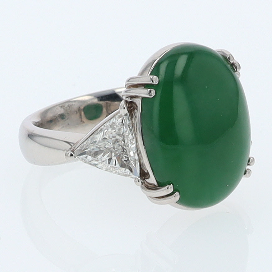 Untreated Jadeite & Diamond 3 Stone Cocktail Ring