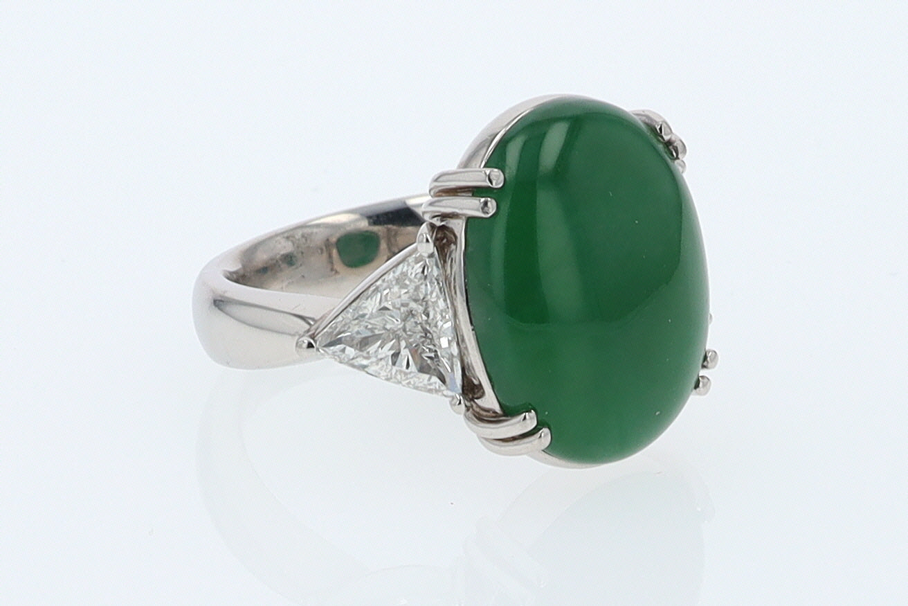 Untreated Jadeite & Diamond 3 Stone Cocktail Ring