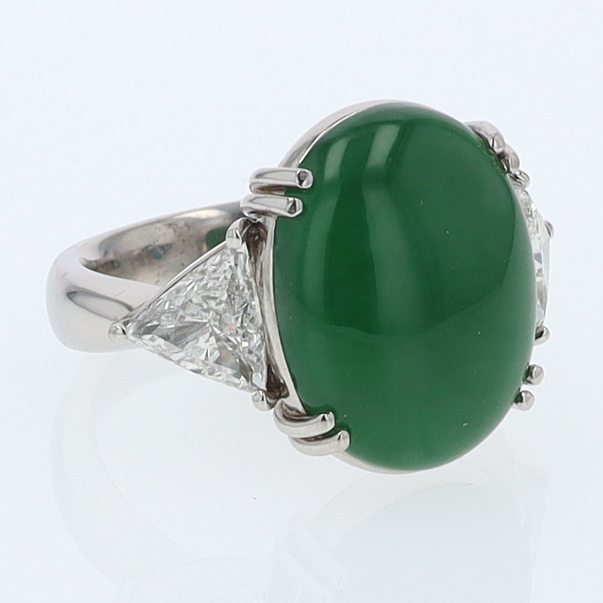 Untreated Jadeite & Diamond 3 Stone Cocktail Ring