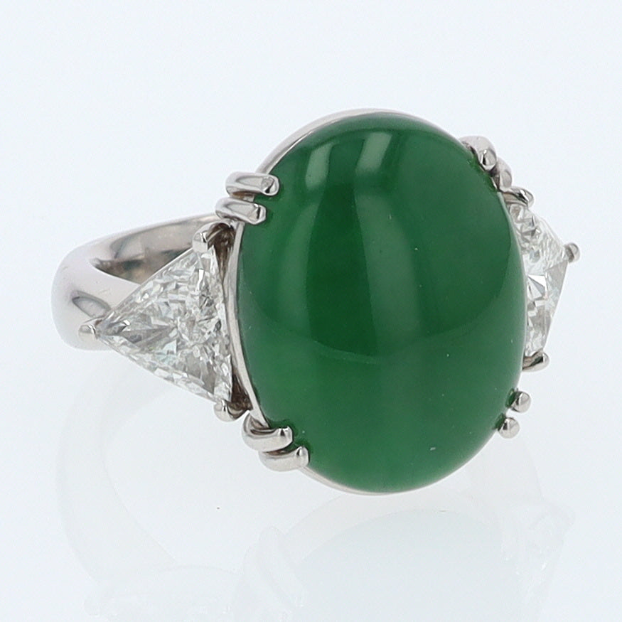 Untreated Jadeite & Diamond 3 Stone Cocktail Ring