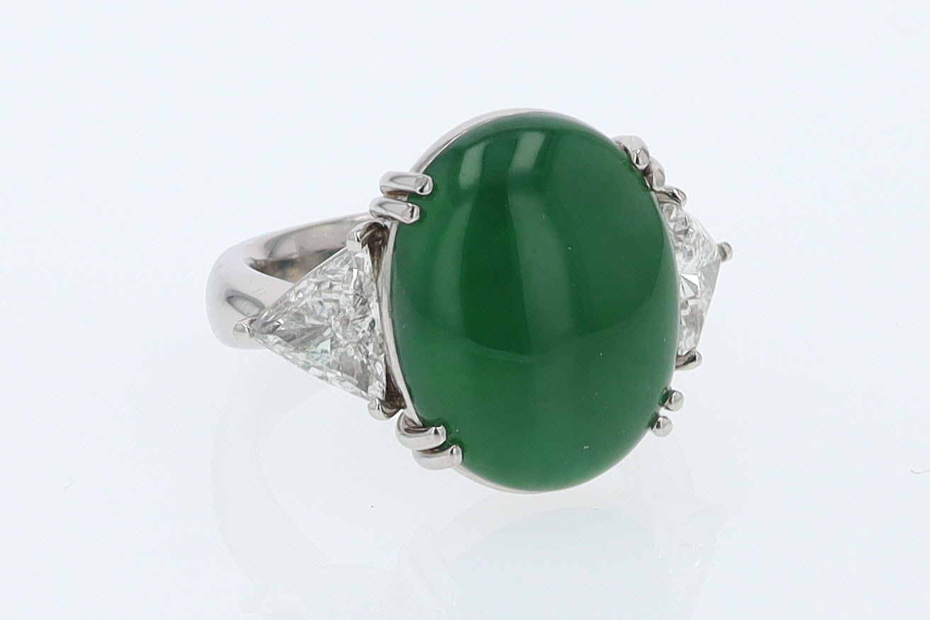 Untreated Jadeite & Diamond 3 Stone Cocktail Ring