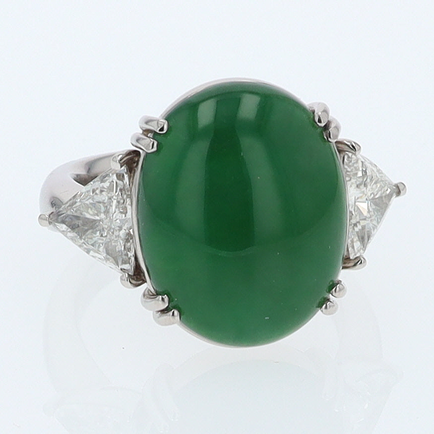Untreated Jadeite & Diamond 3 Stone Cocktail Ring