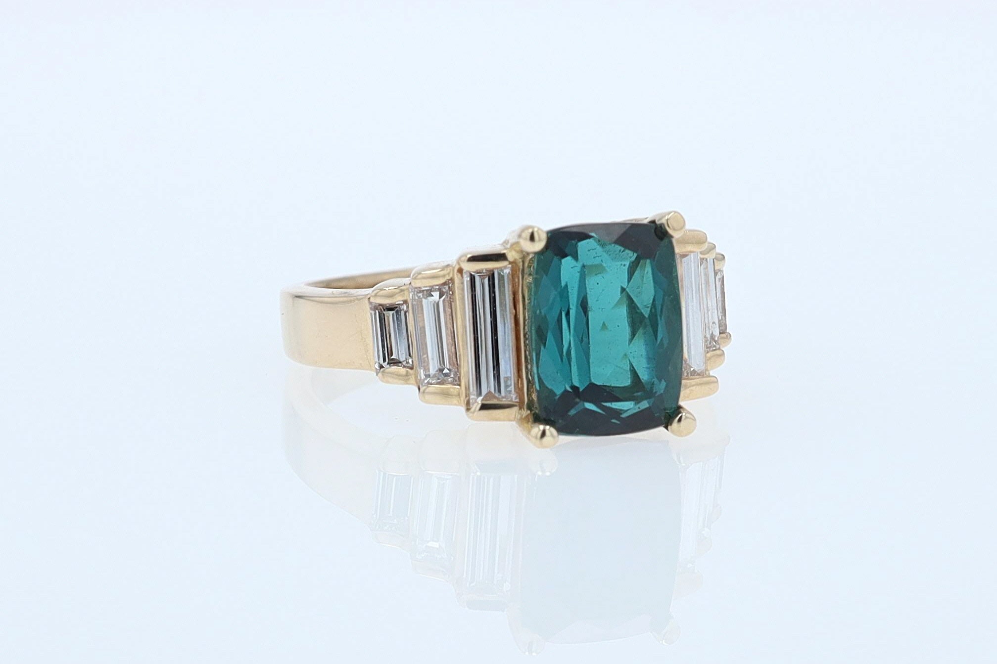 Contemporary 3 Carat Indicolite Tourmaline & Diamond Engagement Ring
