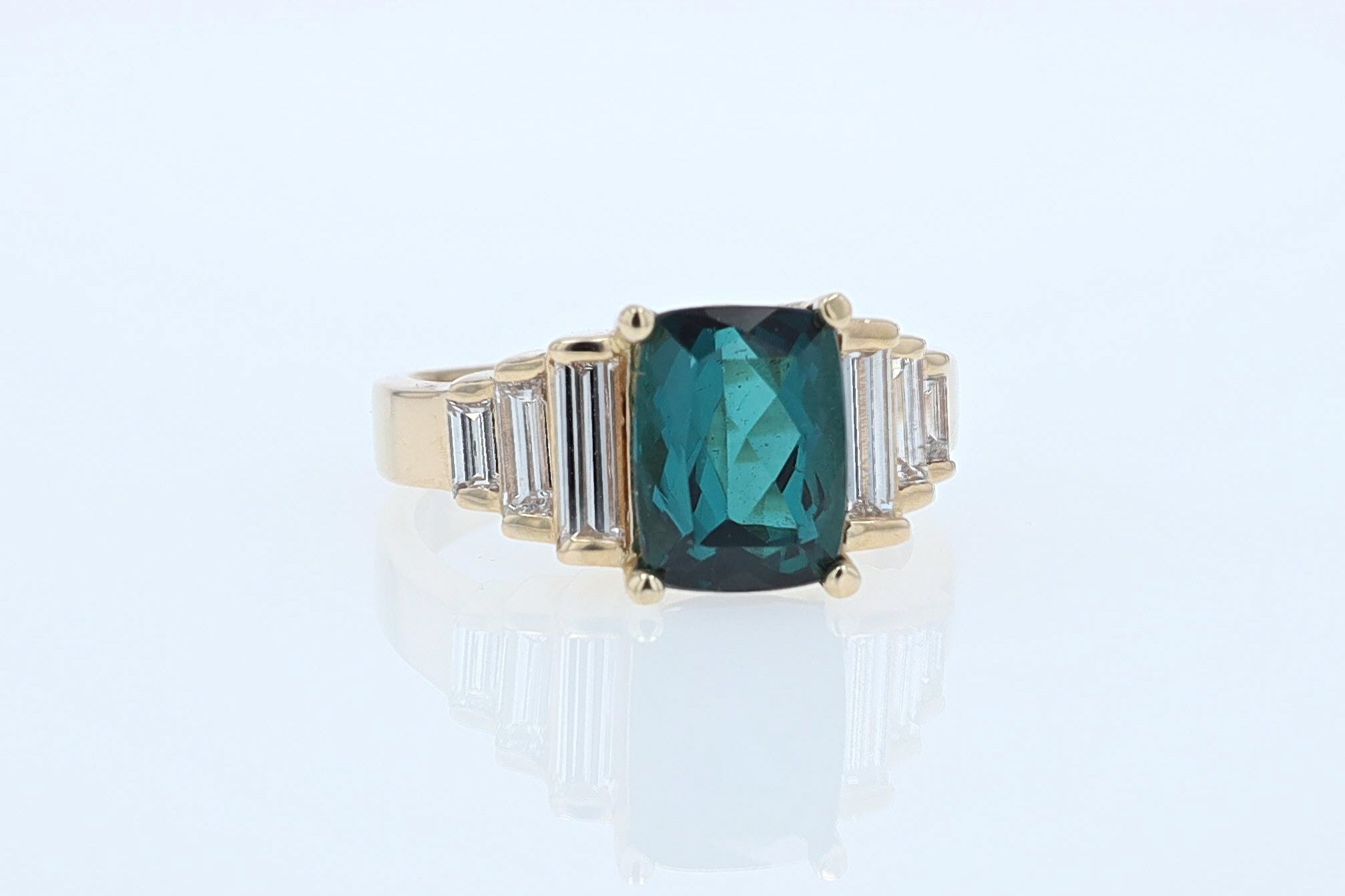 Contemporary 3 Carat Indicolite Tourmaline & Diamond Engagement Ring