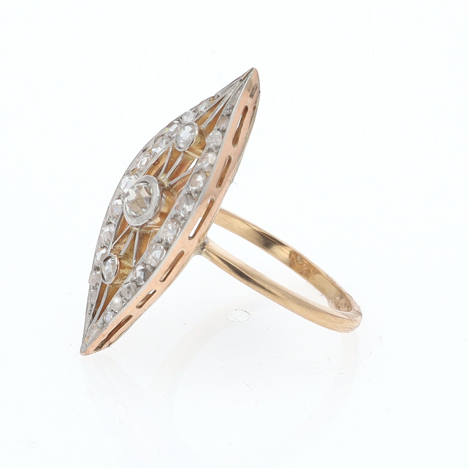 Elongated Edwardian Filigree Diamond Navette Ring