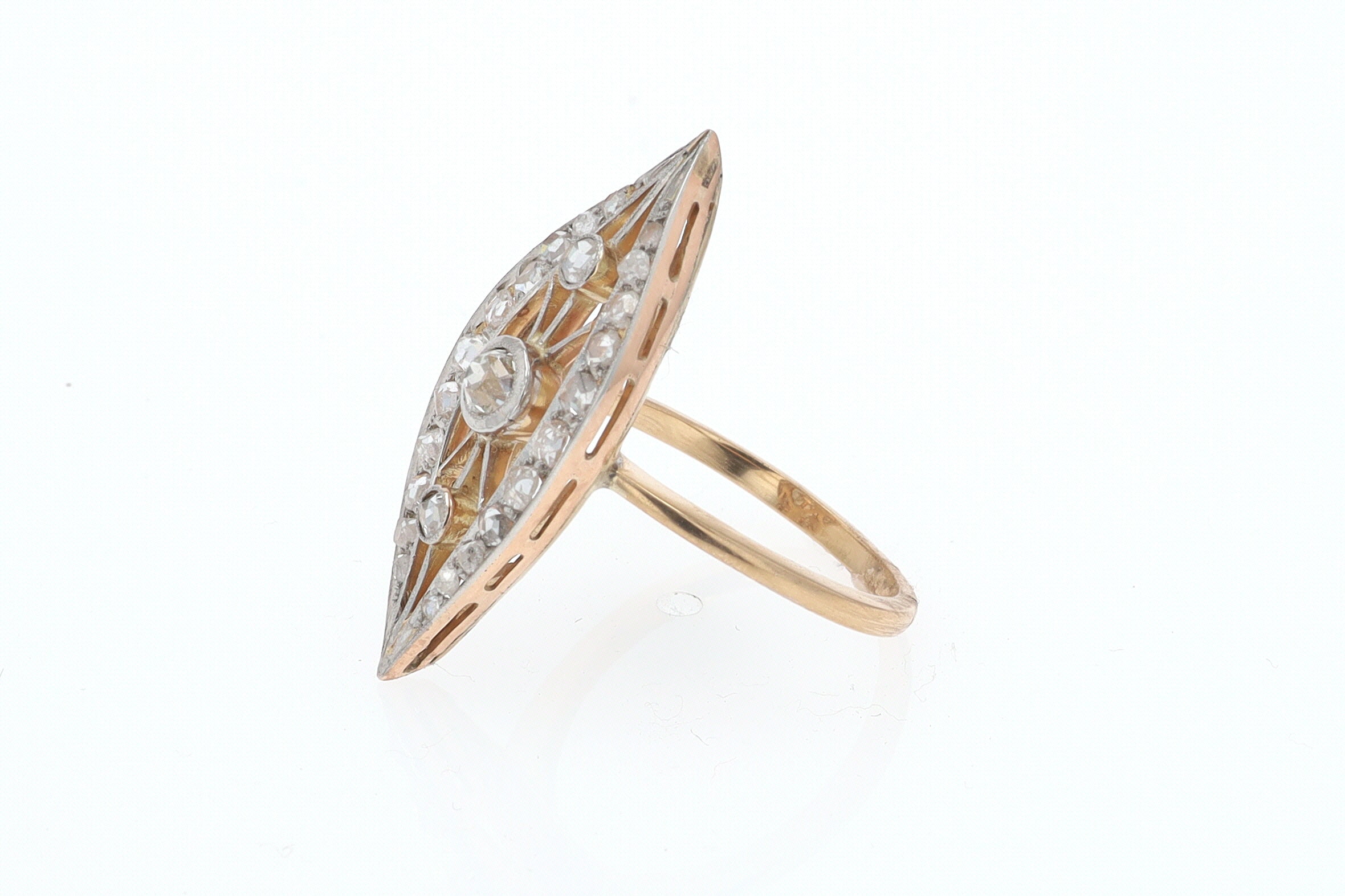Elongated Edwardian Filigree Diamond Navette Ring