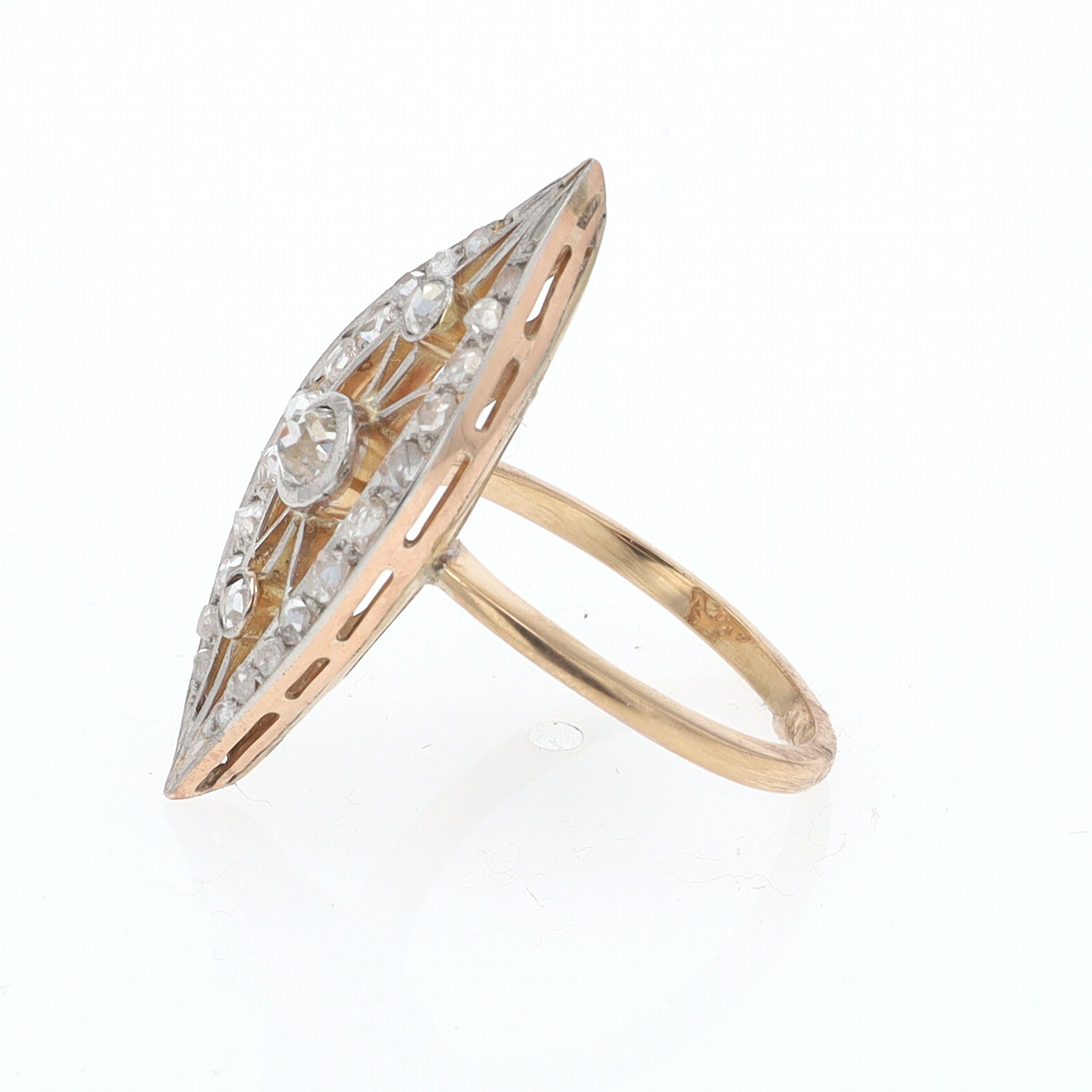 Elongated Edwardian Filigree Diamond Navette Ring