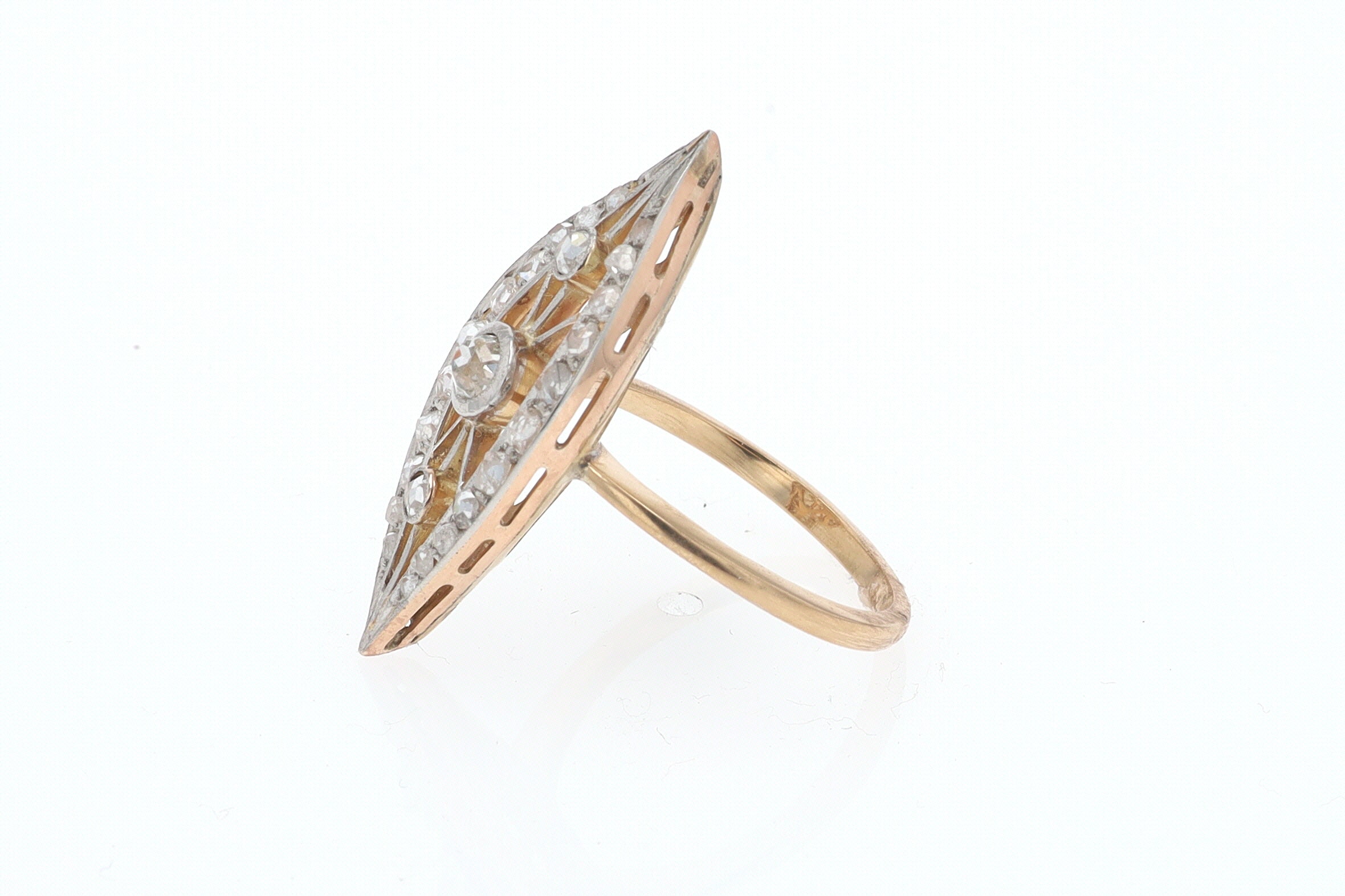 Elongated Edwardian Filigree Diamond Navette Ring
