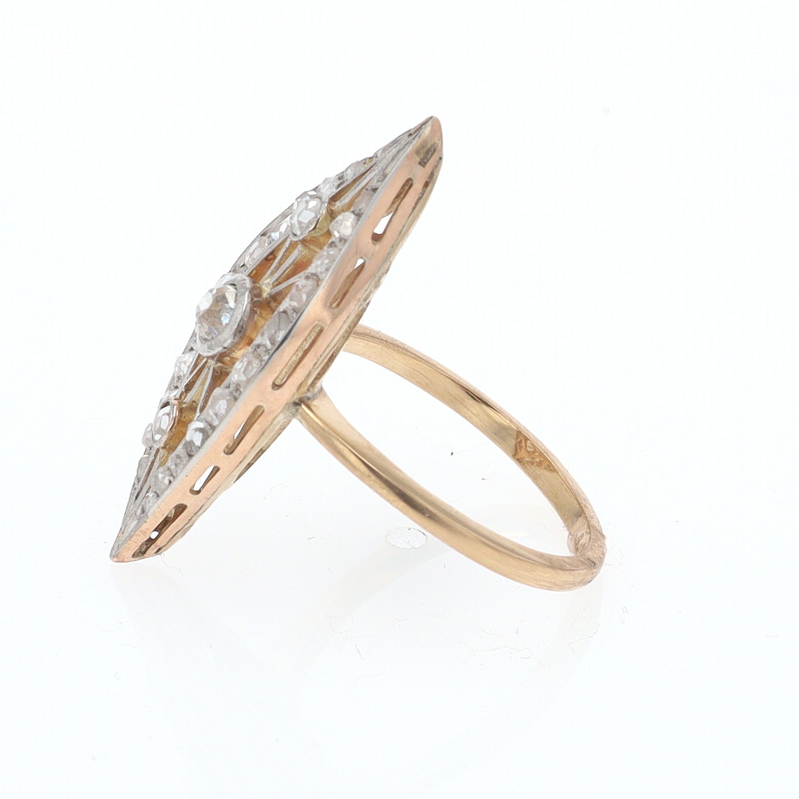 Elongated Edwardian Filigree Diamond Navette Ring