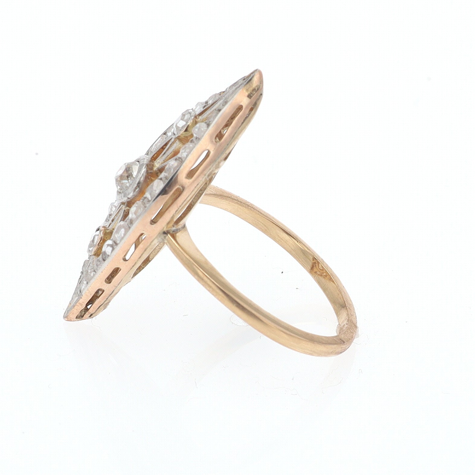 Elongated Edwardian Filigree Diamond Navette Ring