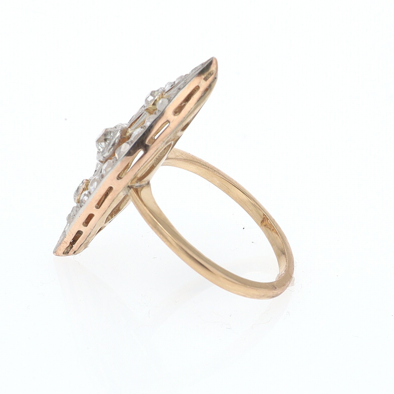Elongated Edwardian Filigree Diamond Navette Ring
