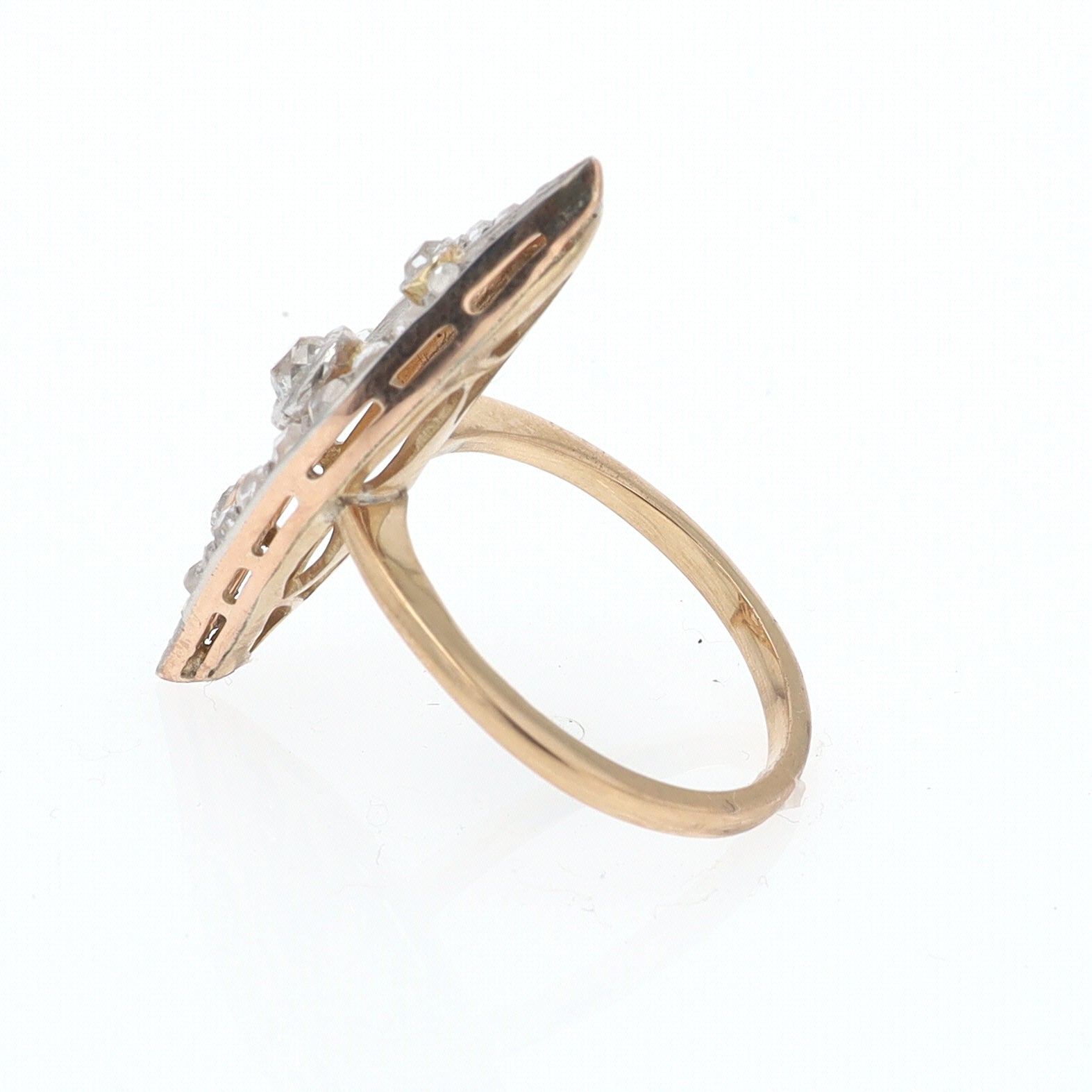 Elongated Edwardian Filigree Diamond Navette Ring