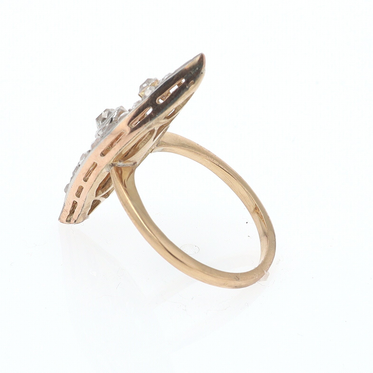 Elongated Edwardian Filigree Diamond Navette Ring
