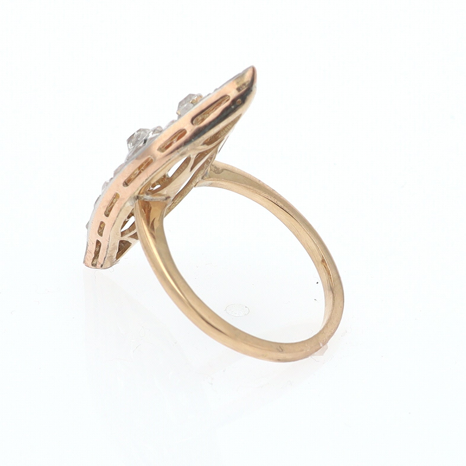 Elongated Edwardian Filigree Diamond Navette Ring