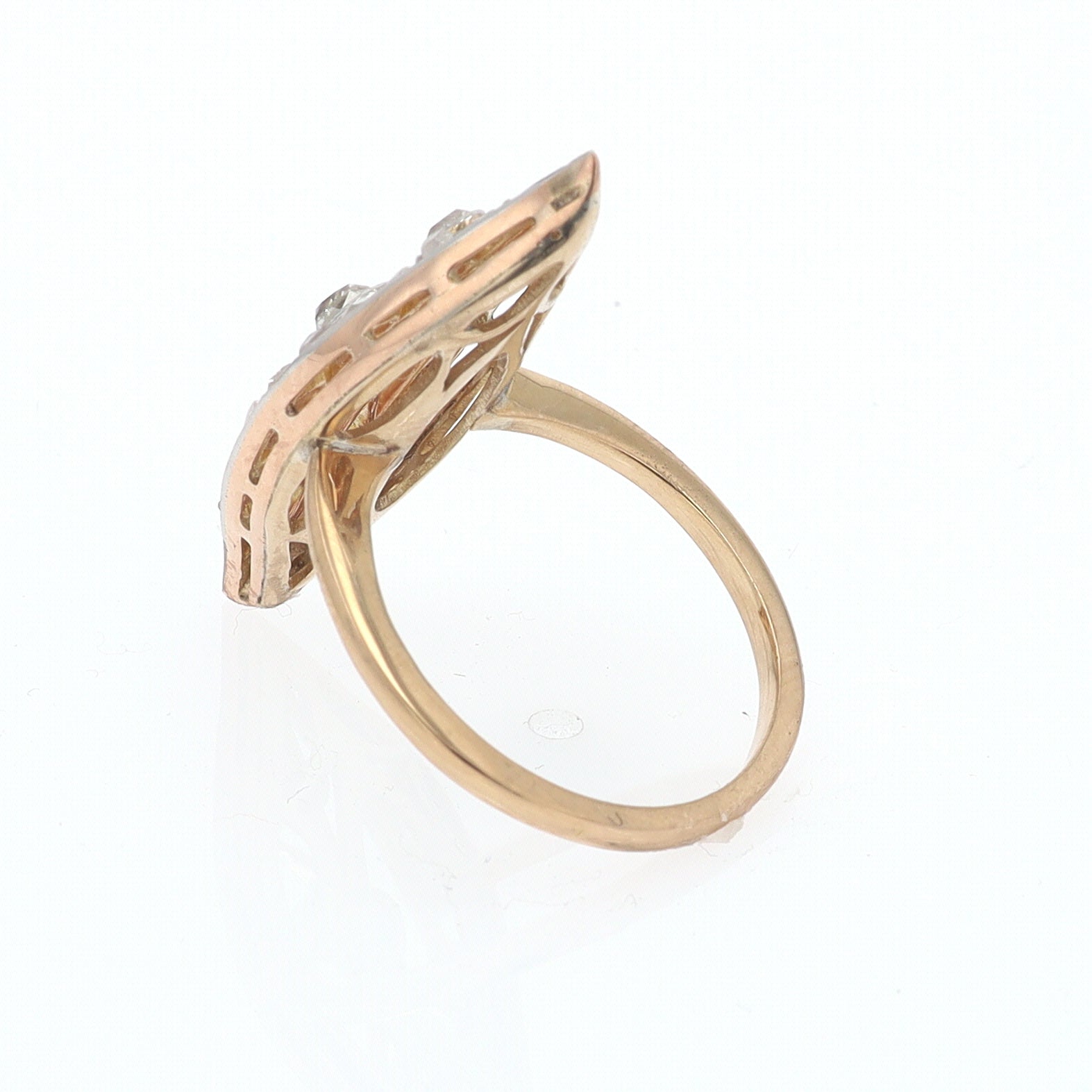 Elongated Edwardian Filigree Diamond Navette Ring