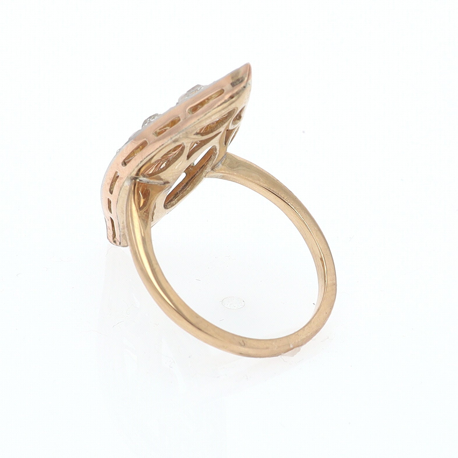 Elongated Edwardian Filigree Diamond Navette Ring