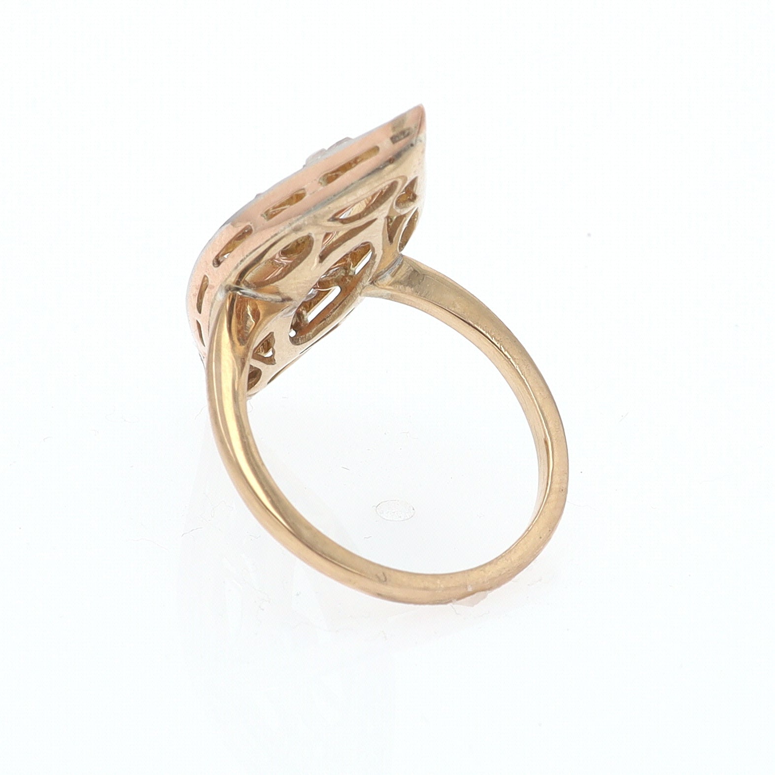 Elongated Edwardian Filigree Diamond Navette Ring