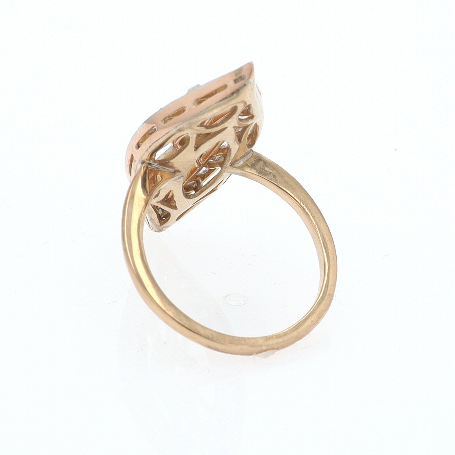 Elongated Edwardian Filigree Diamond Navette Ring