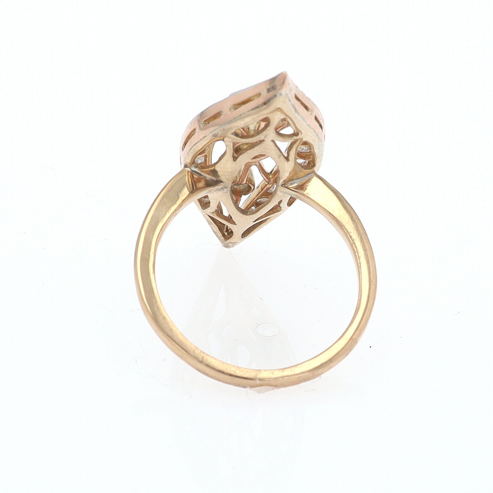 Elongated Edwardian Filigree Diamond Navette Ring