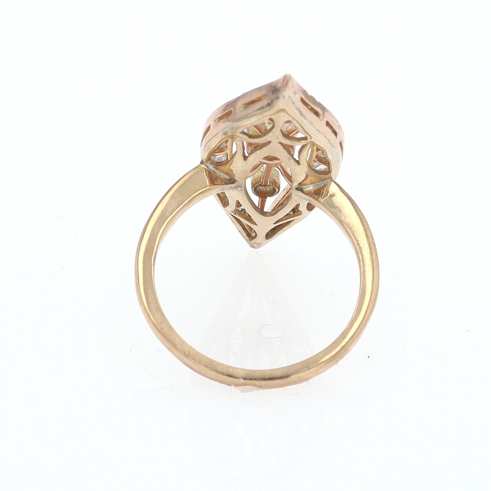 Elongated Edwardian Filigree Diamond Navette Ring