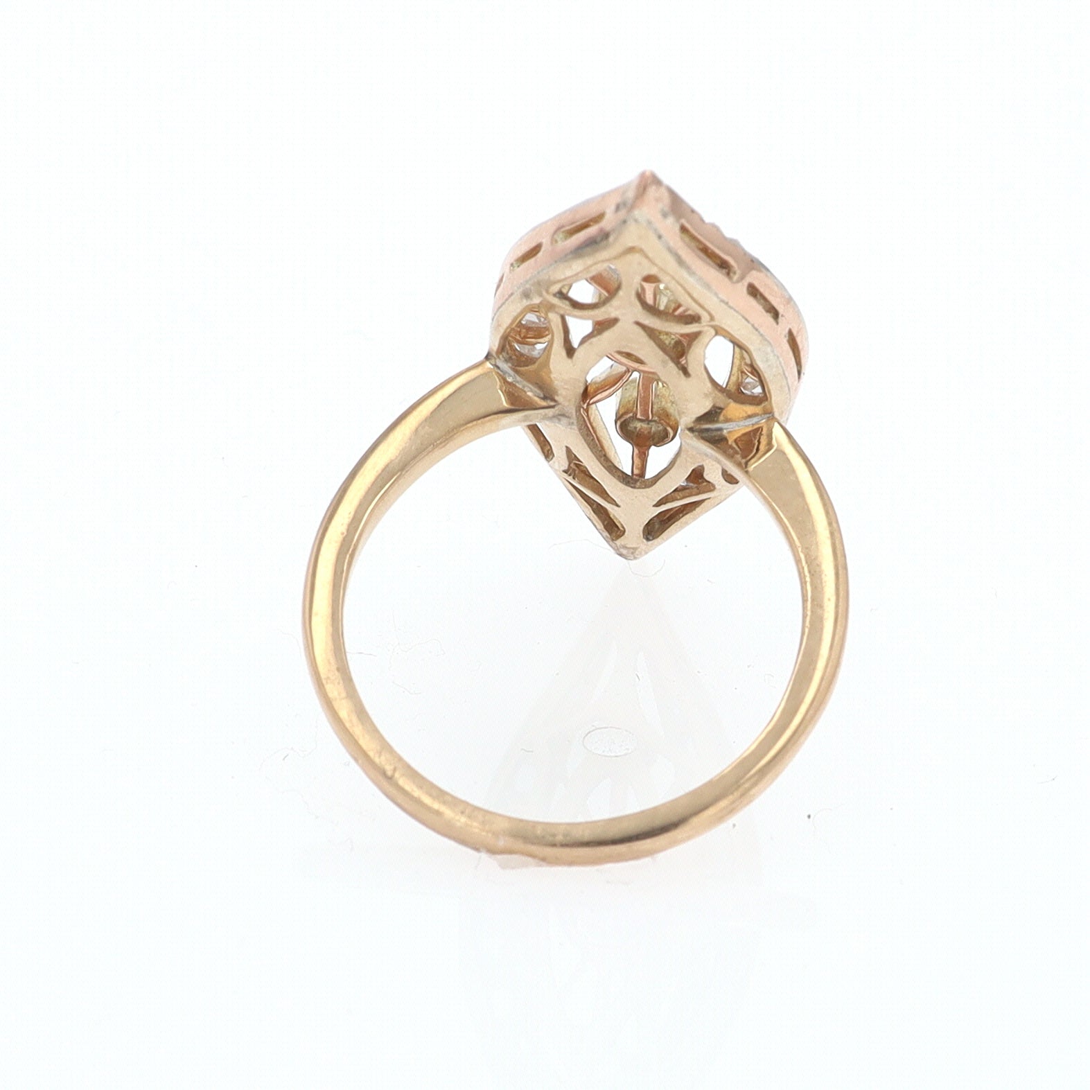 Elongated Edwardian Filigree Diamond Navette Ring