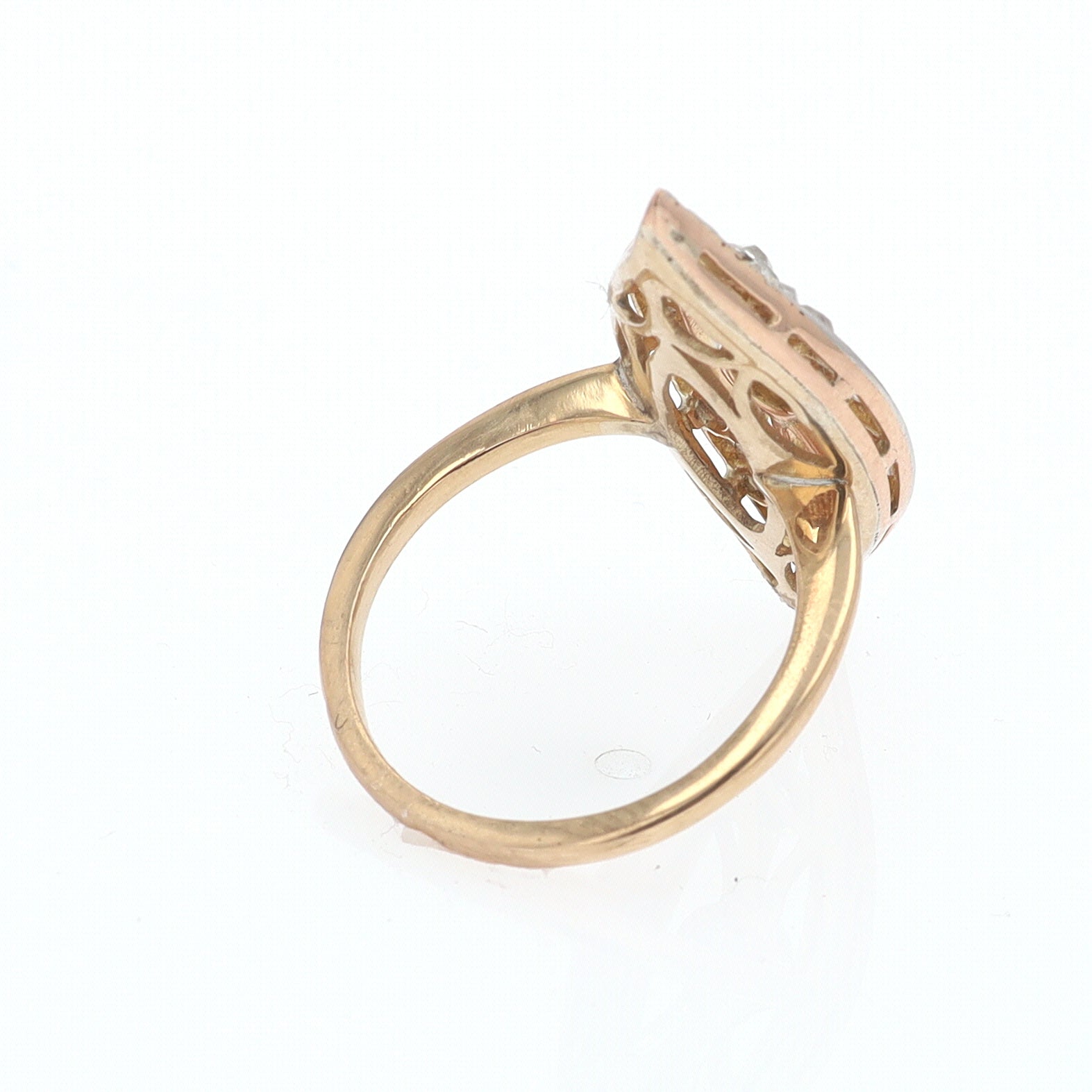 Elongated Edwardian Filigree Diamond Navette Ring