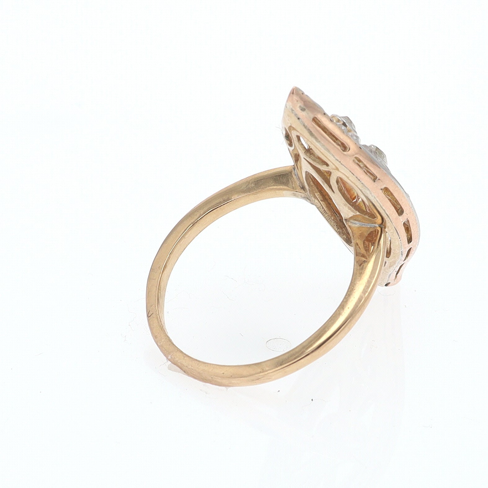 Elongated Edwardian Filigree Diamond Navette Ring