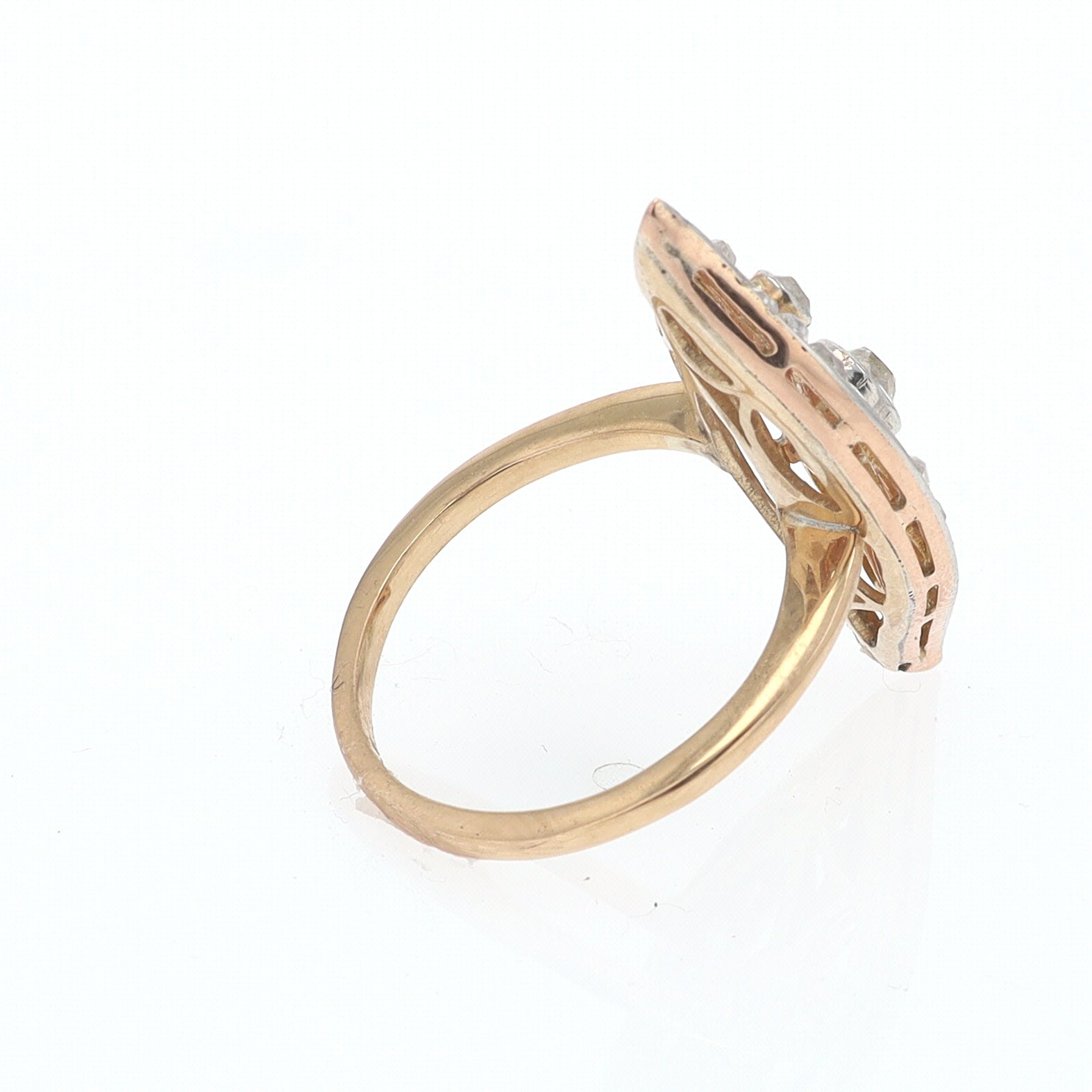 Elongated Edwardian Filigree Diamond Navette Ring