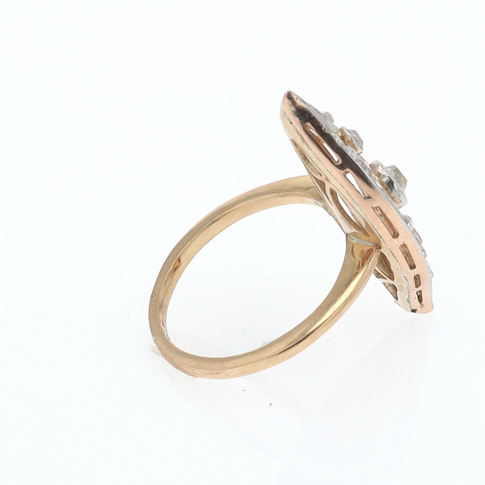 Elongated Edwardian Filigree Diamond Navette Ring
