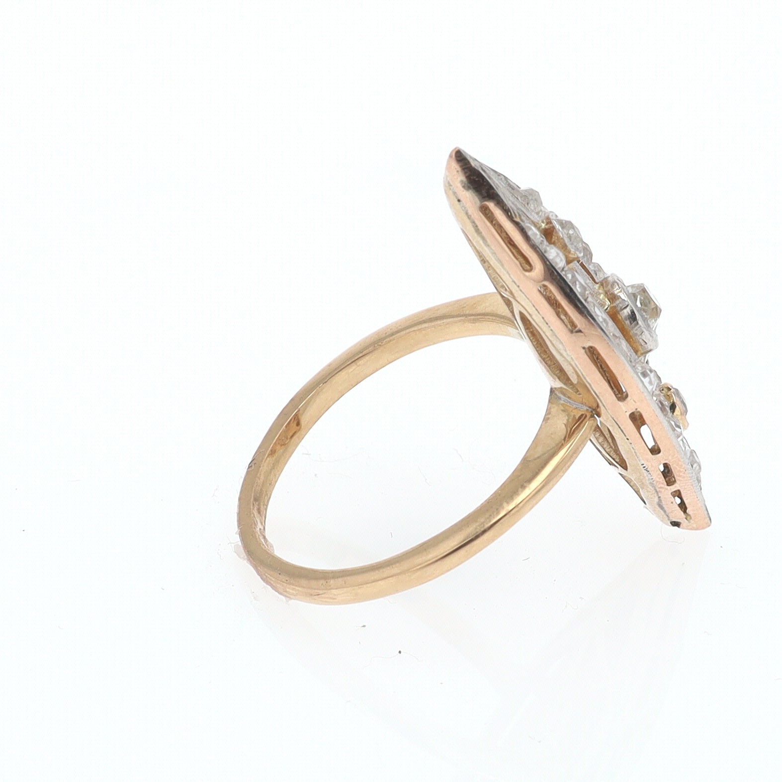 Elongated Edwardian Filigree Diamond Navette Ring