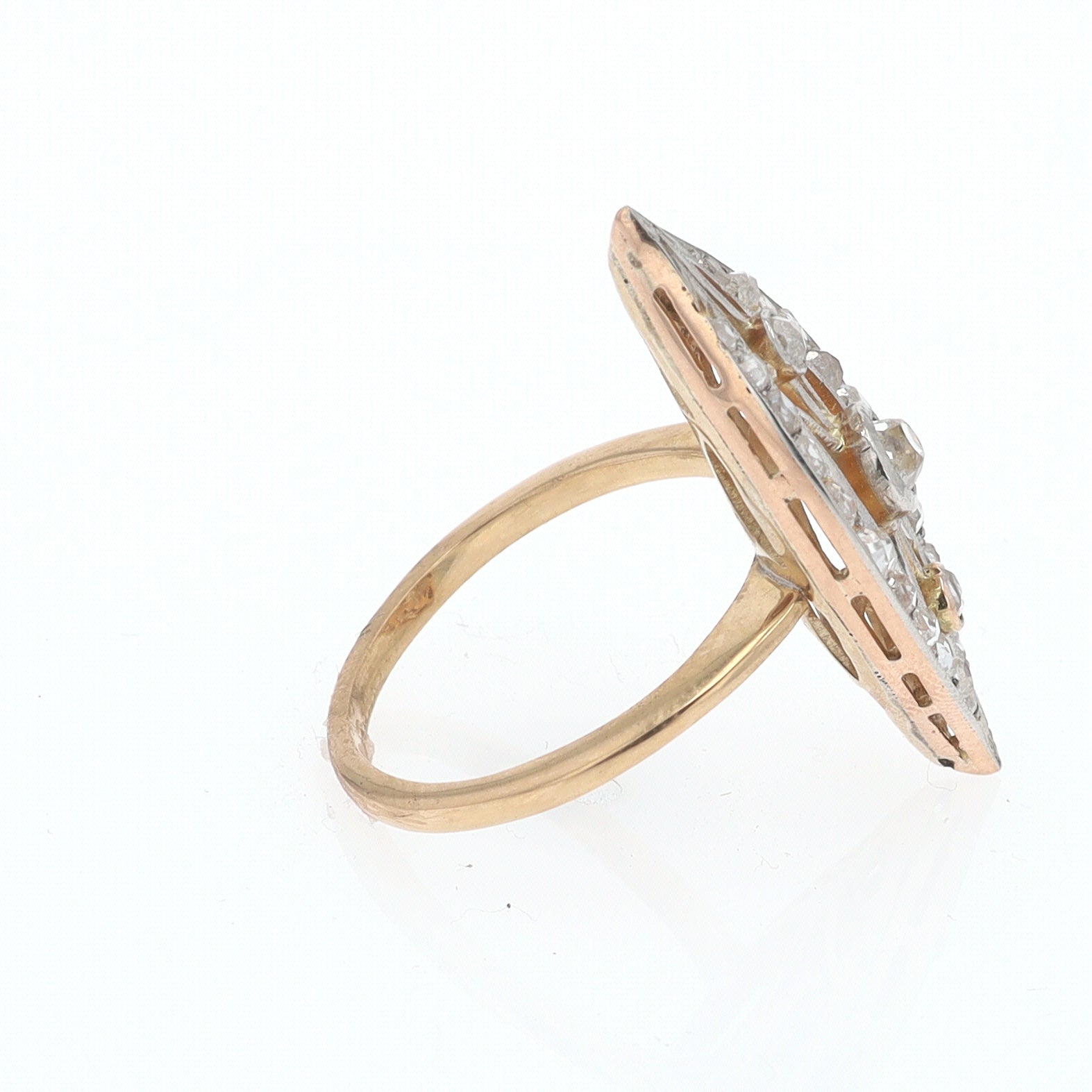 Elongated Edwardian Filigree Diamond Navette Ring