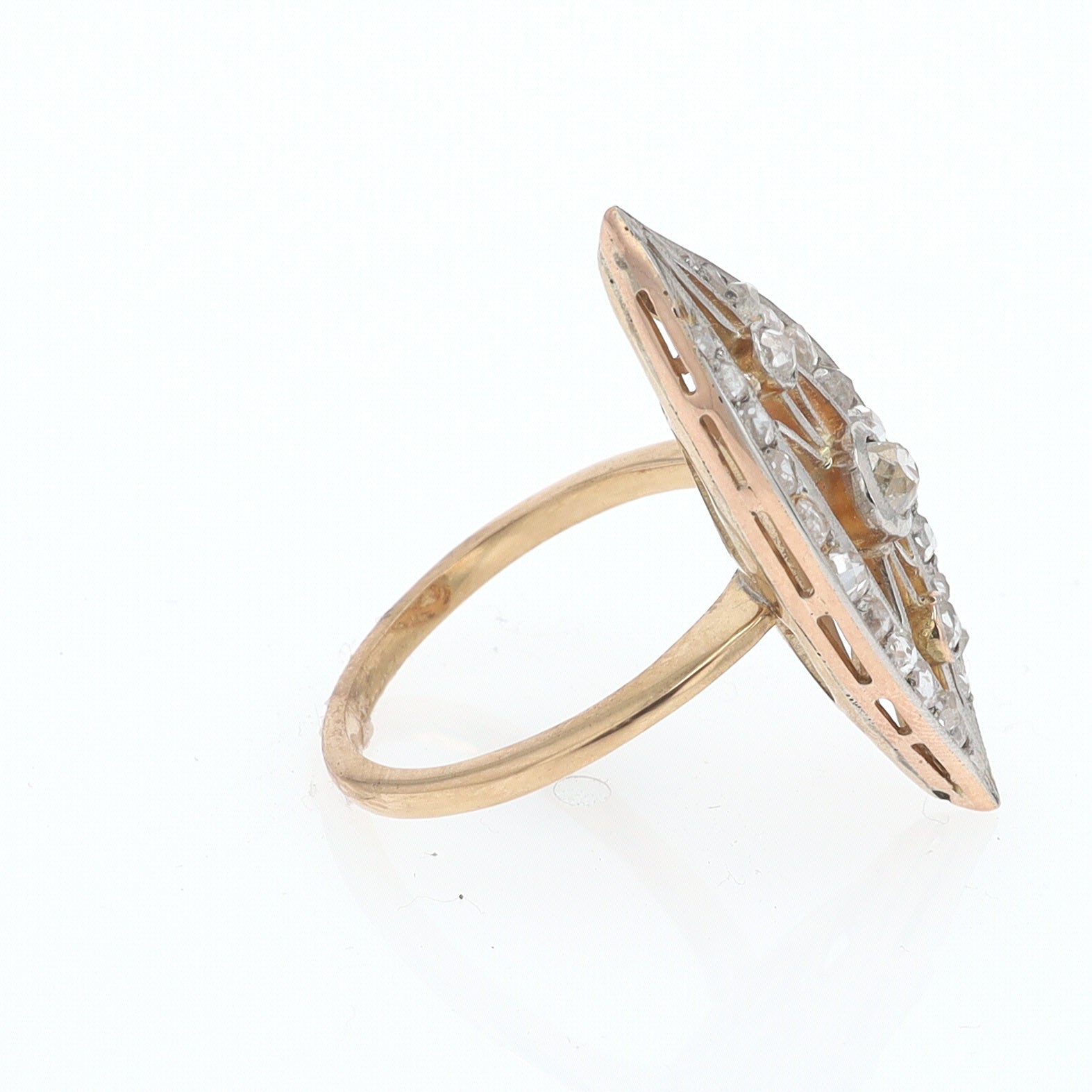 Elongated Edwardian Filigree Diamond Navette Ring