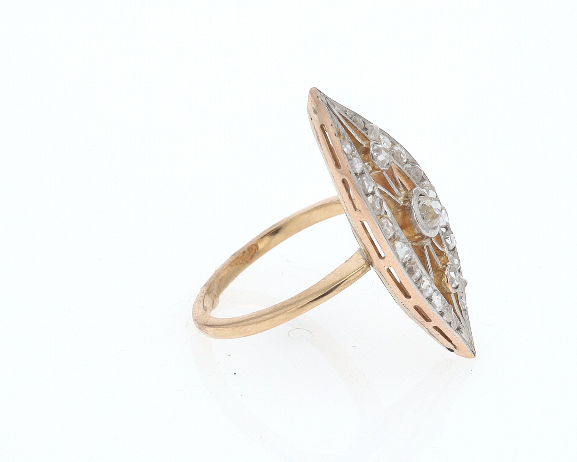 Elongated Edwardian Filigree Diamond Navette Ring
