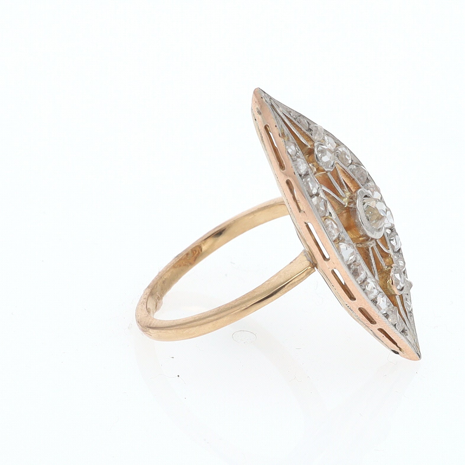 Elongated Edwardian Filigree Diamond Navette Ring