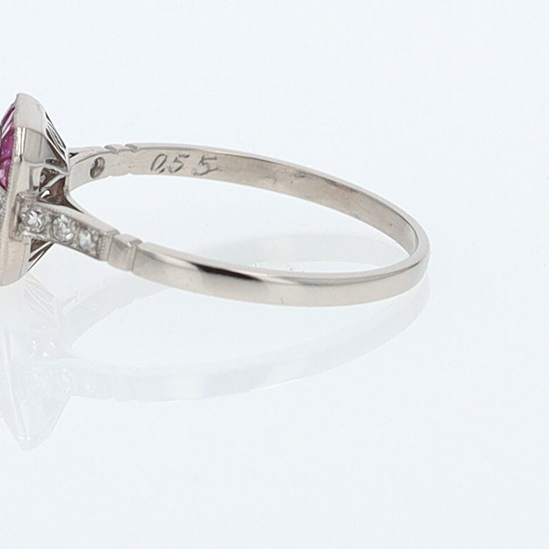 Geometric Art Deco Style Square Diamond Ruby Engagement Ring