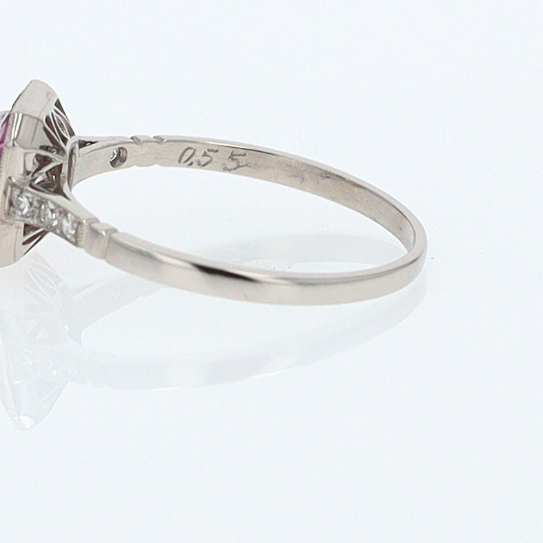 Geometric Art Deco Style Square Diamond Ruby Engagement Ring