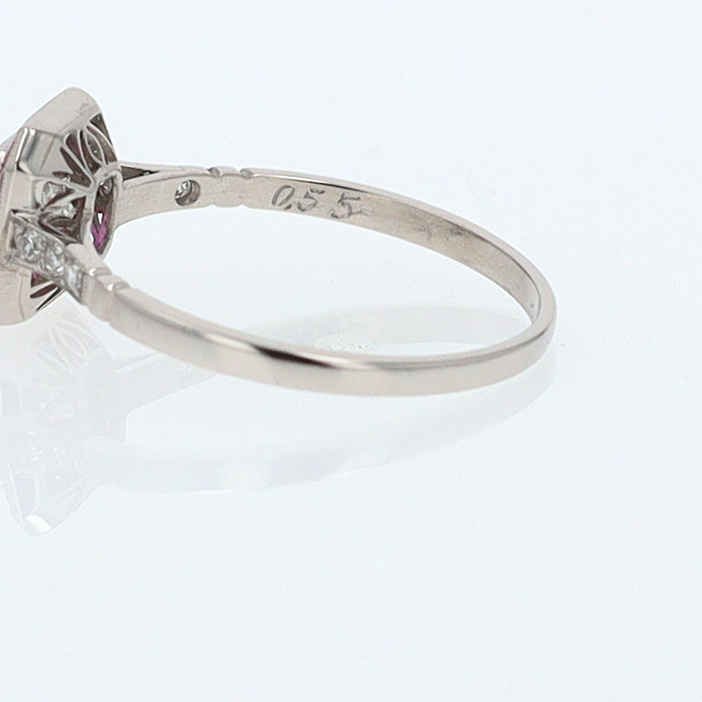 Geometric Art Deco Style Square Diamond Ruby Engagement Ring