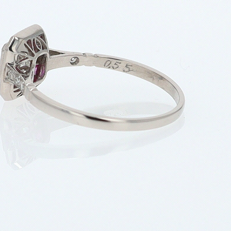 Geometric Art Deco Style Square Diamond Ruby Engagement Ring