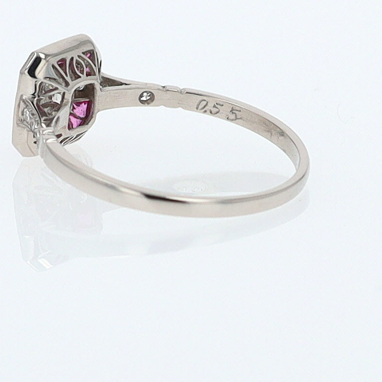 Geometric Art Deco Style Square Diamond Ruby Engagement Ring