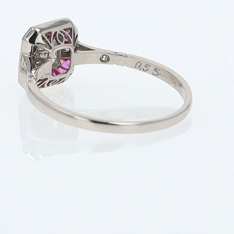Geometric Art Deco Style Square Diamond Ruby Engagement Ring