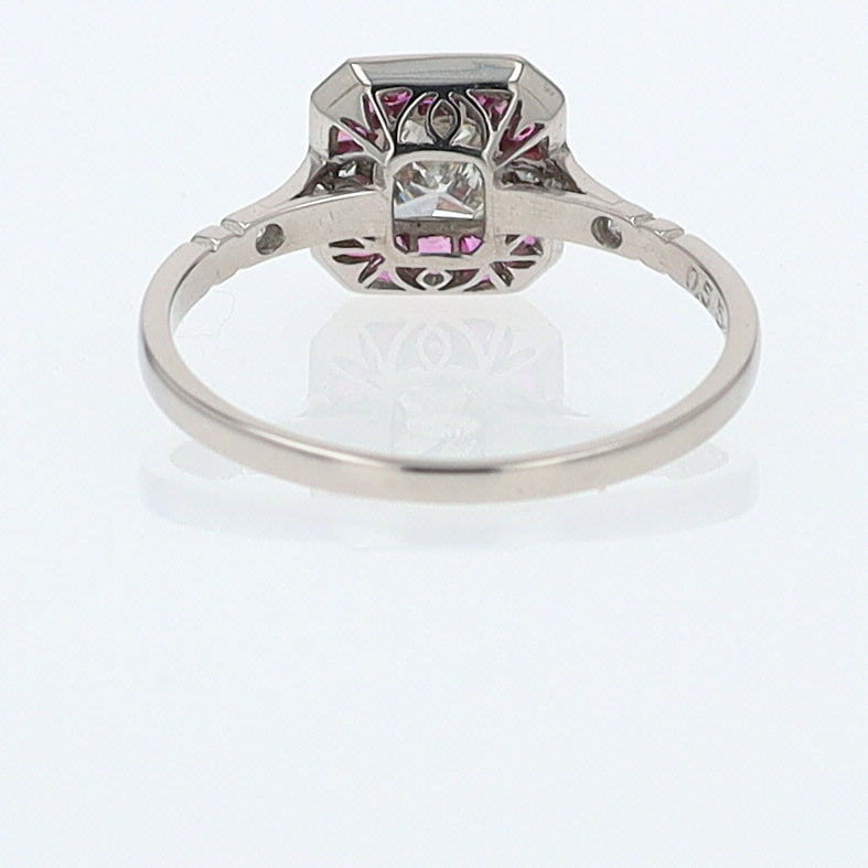 Geometric Art Deco Style Square Diamond Ruby Engagement Ring