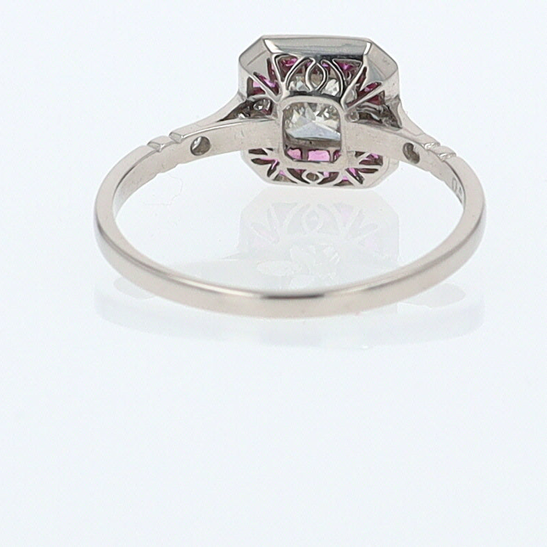 Geometric Art Deco Style Square Diamond Ruby Engagement Ring